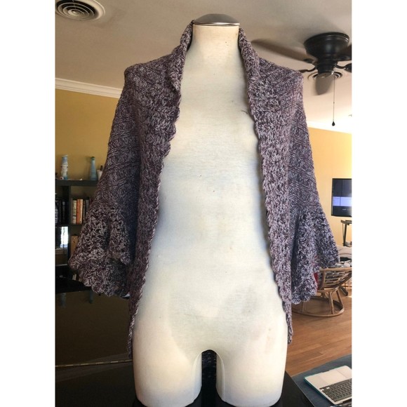 Nina Purple Heathered Angel Winged Sleeve Crocheted Circle Shrug Knit Sweater S - Picture 2 of 12